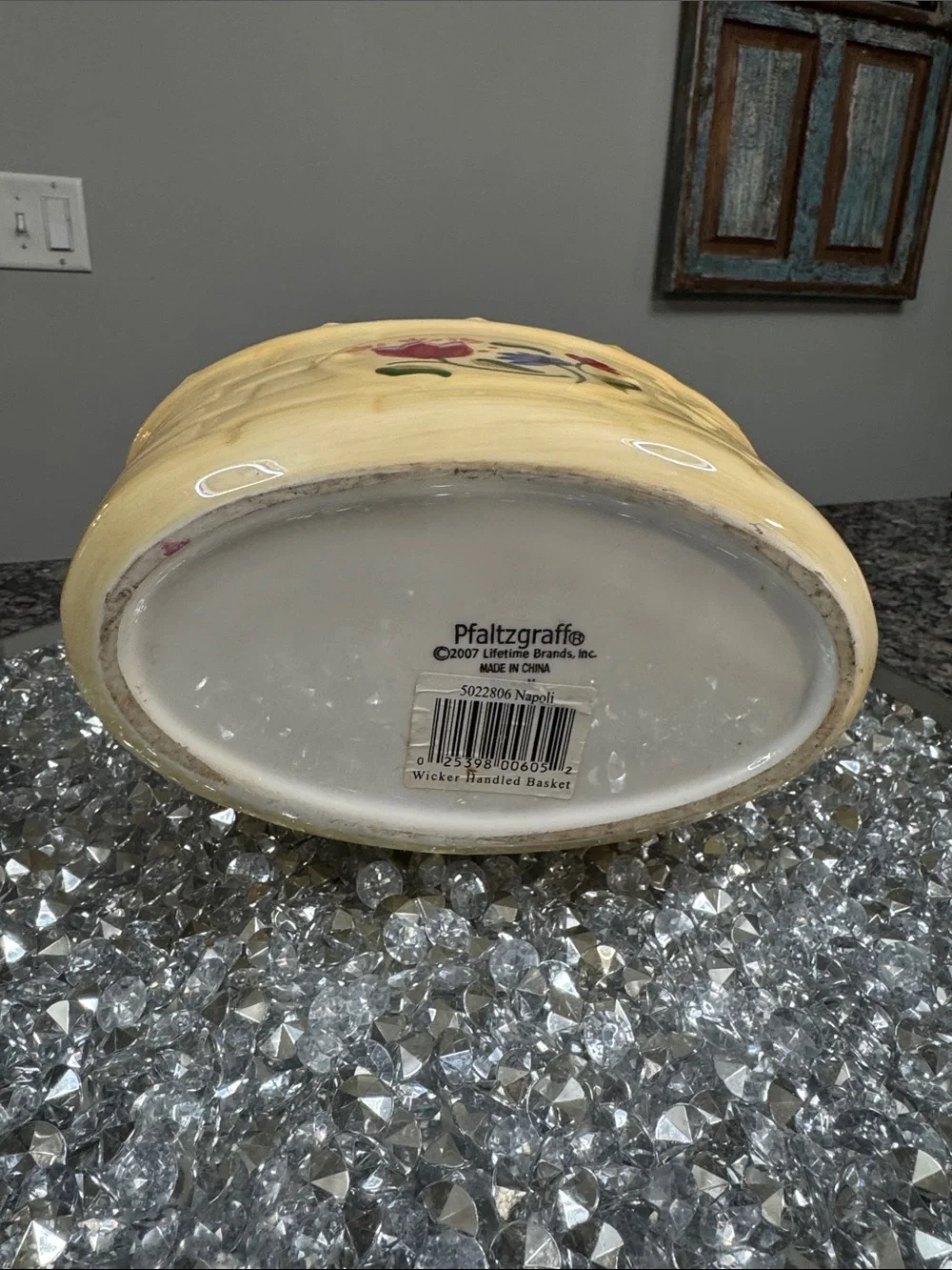 Pfaltzgraff vintage Ceramic Basket Planter with Floral Motif and Woven Handle